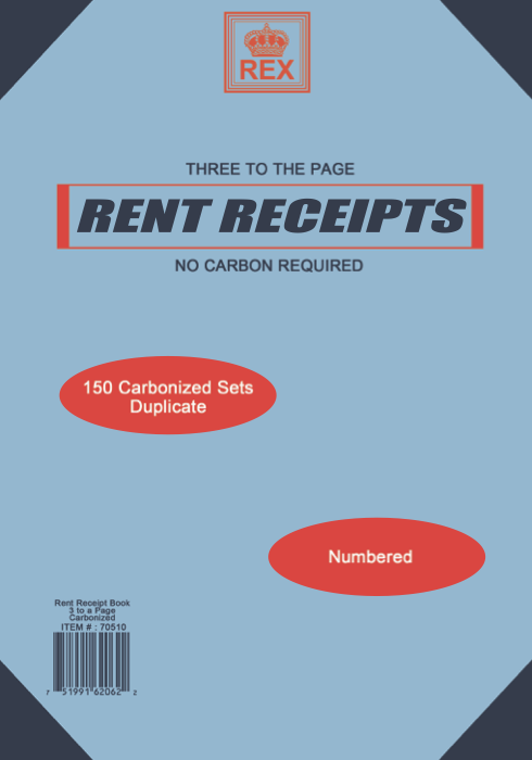Rent Receipt Book (3-on Page) — 3-On Carbonized (150 sets)
